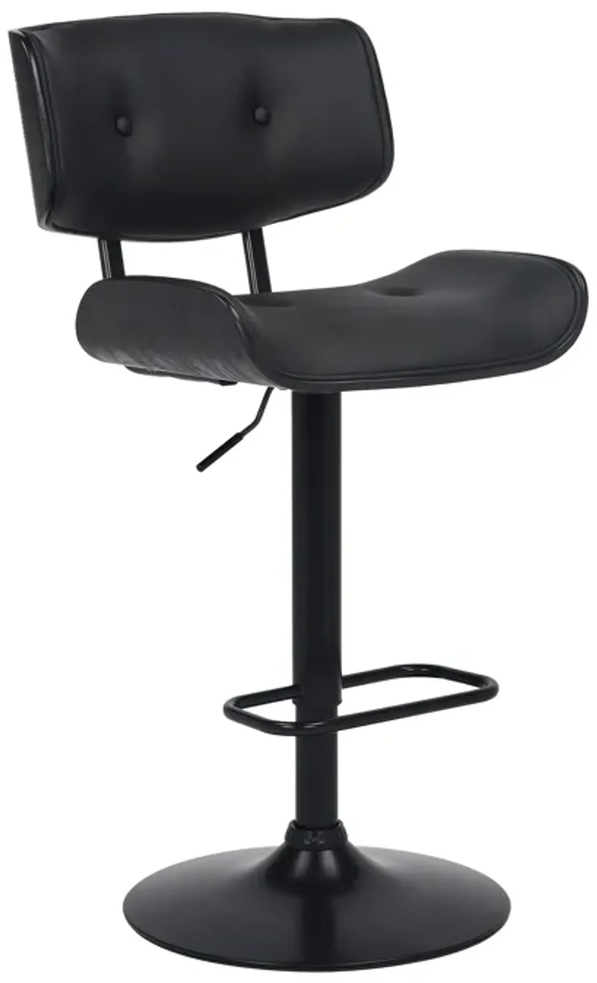 Brooklyn Adjustable Swivel Black Faux Leather and Black Wood Bar Stool with Black Base