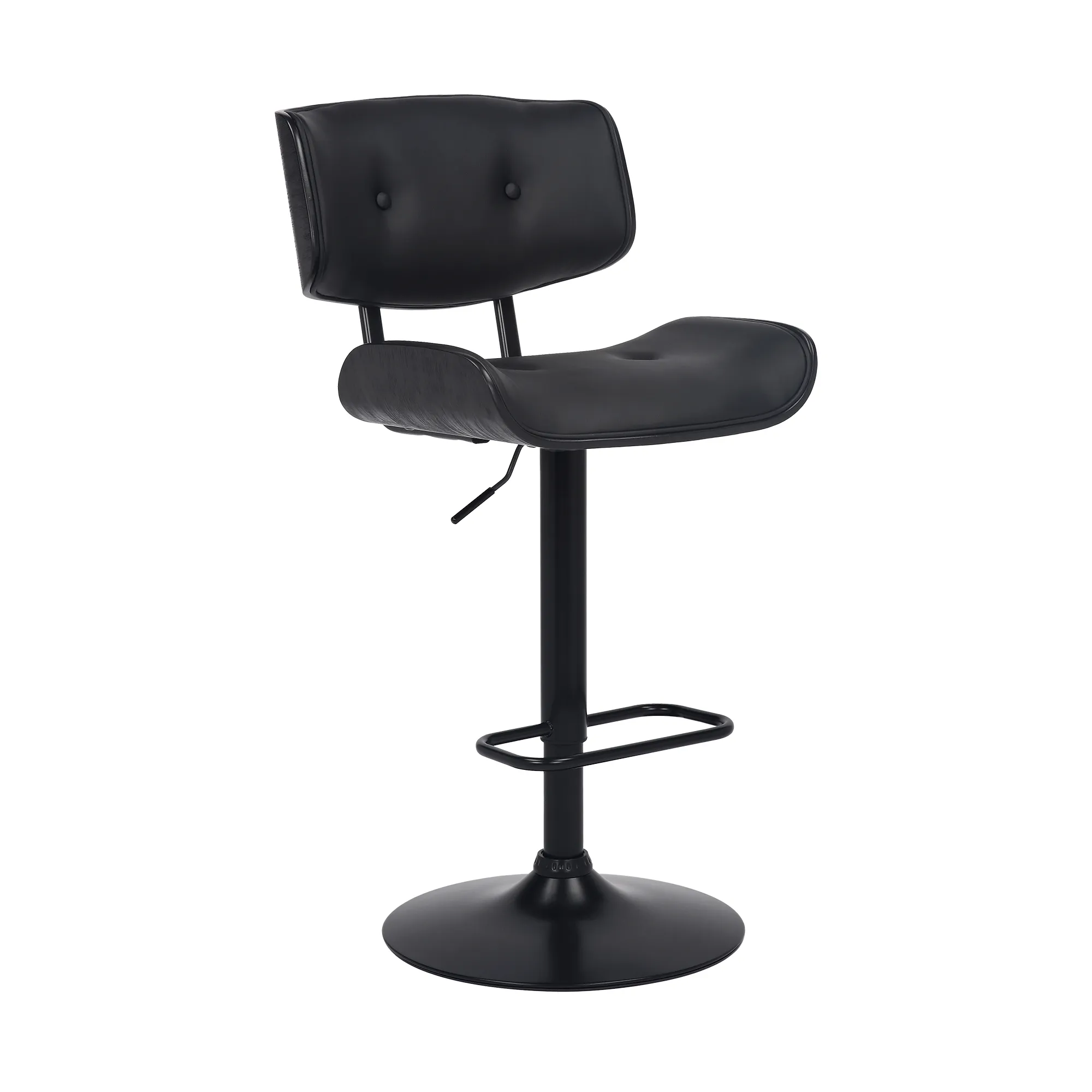 Brooklyn Adjustable Swivel Black Faux Leather and Black Wood Bar Stool with Black Base