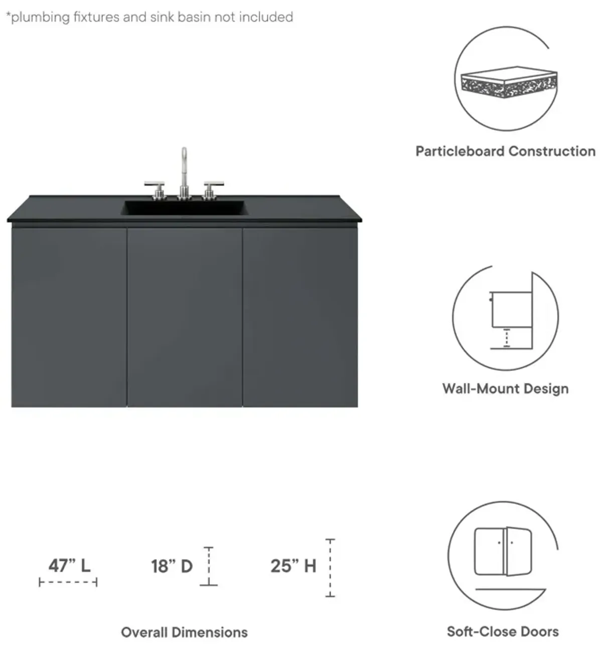 Vitality 48" Wall-Mount Bathroom Vanity (Sink Basin Not Included)