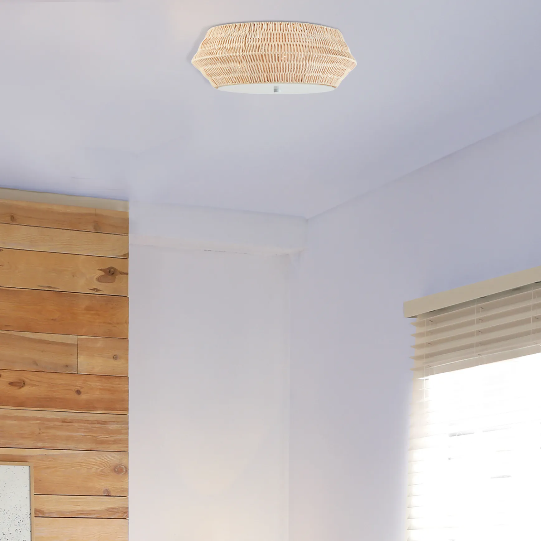 INK+IVY Mililani Natural Boho Bamboo Flush Mount Ceiling Light