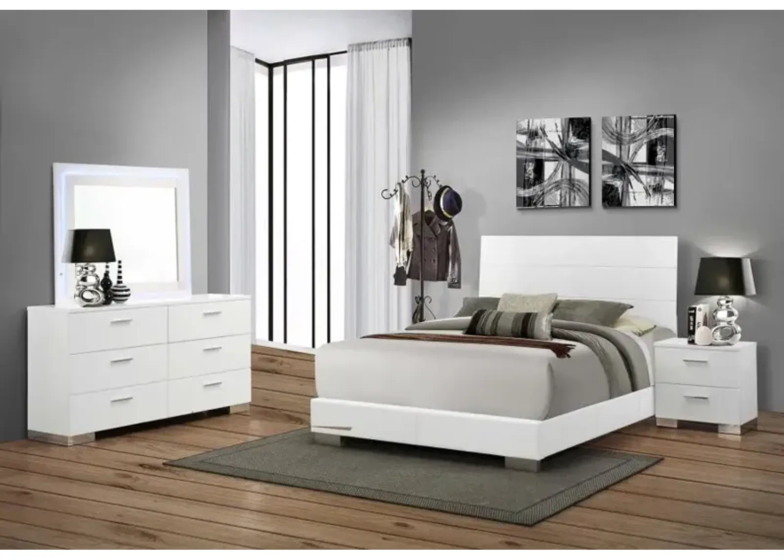 Felicity 4-piece Eastern King Bedroom Set with LED Mirror Glossy White