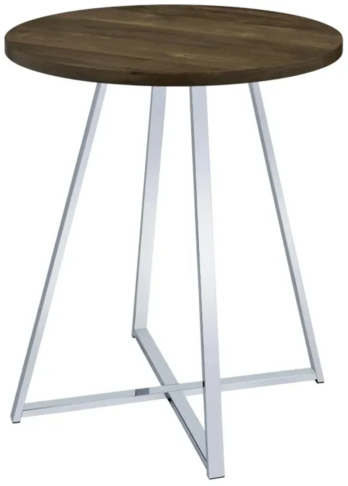 Burkhart Sled Base Round Bar Table Brown Oak and Chrome