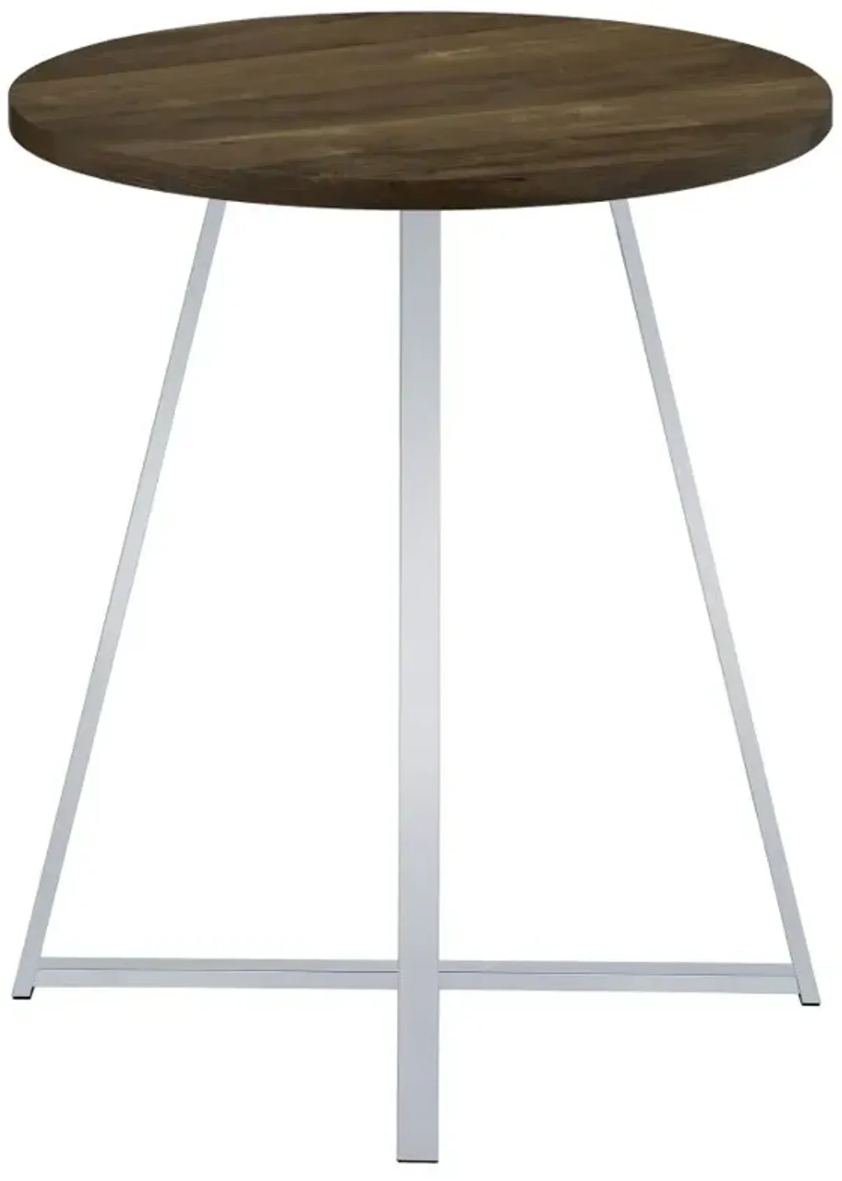 Burkhart Sled Base Round Bar Table Brown Oak and Chrome