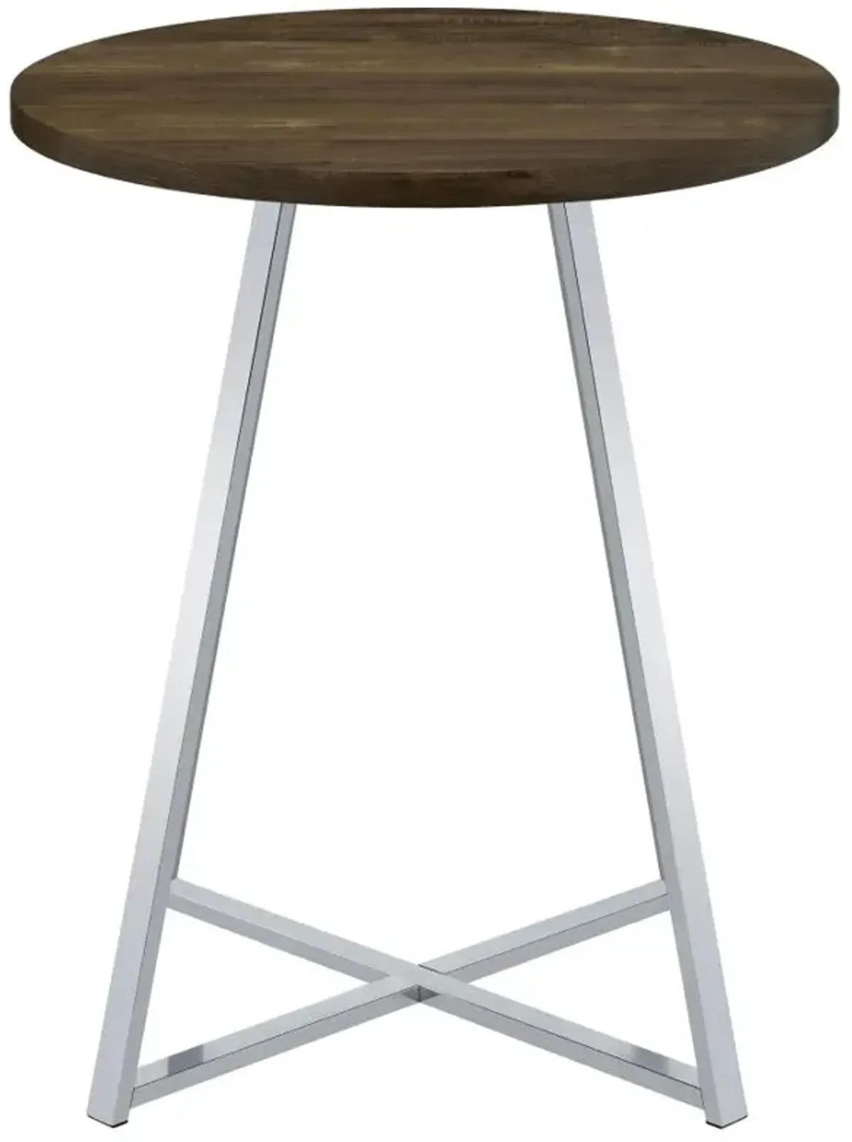 Burkhart Sled Base Round Bar Table Brown Oak and Chrome