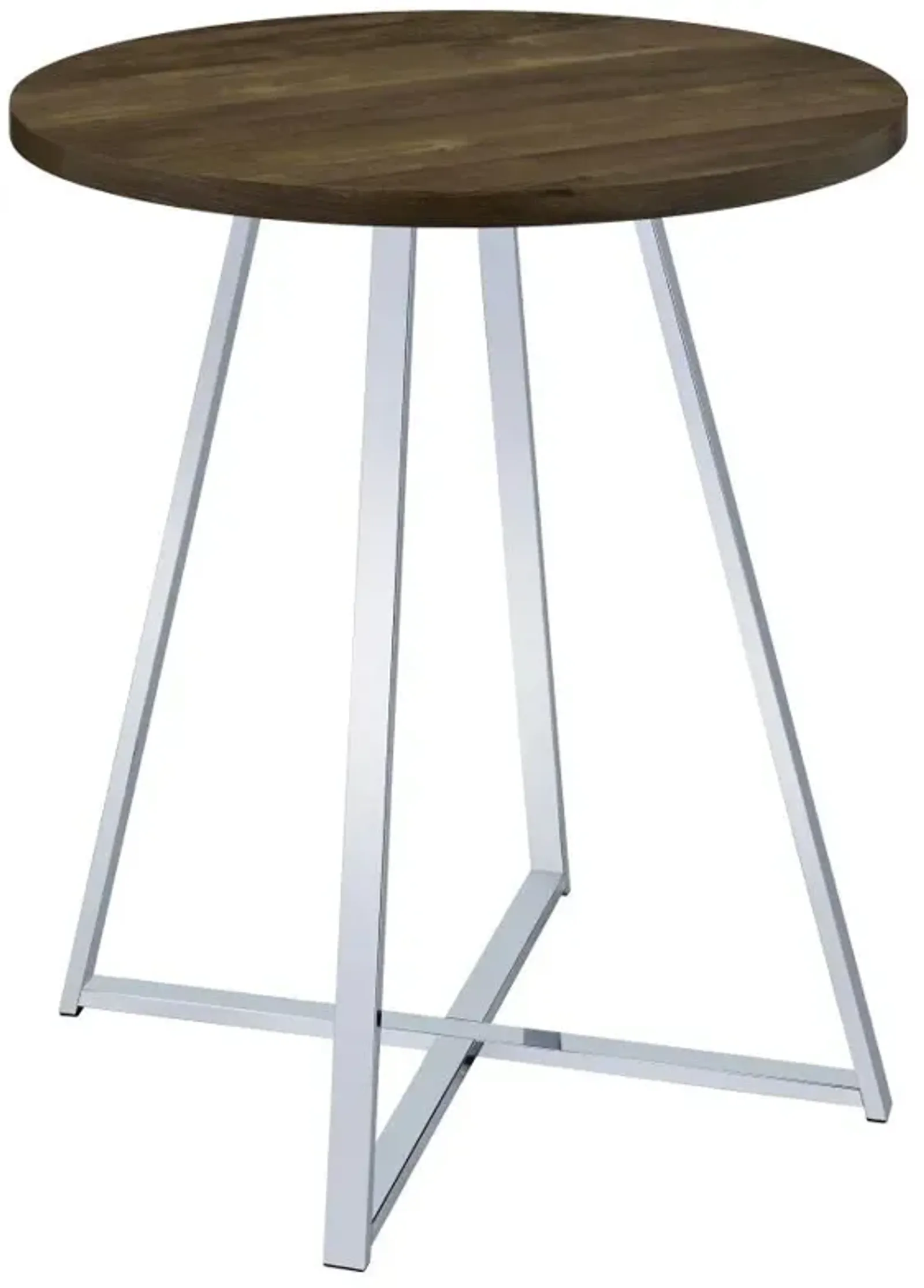 Burkhart Sled Base Round Bar Table Brown Oak and Chrome