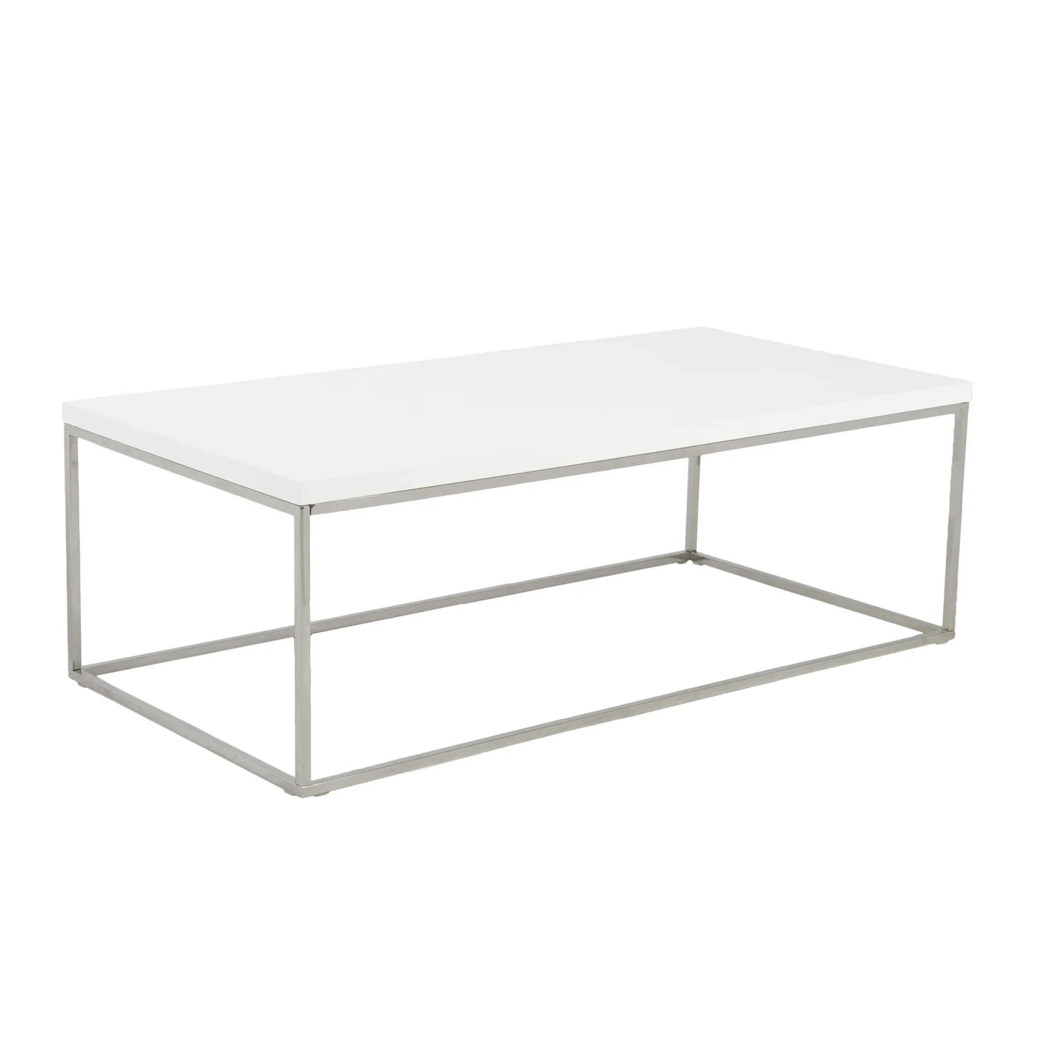 Teresa Rectangle Coffee Table in White with Polished Stainless Steel Base