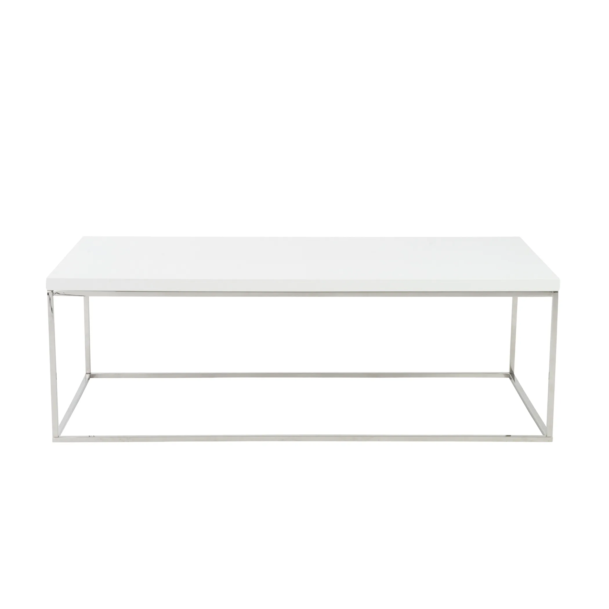 Teresa Rectangle Coffee Table in White with Polished Stainless Steel Base