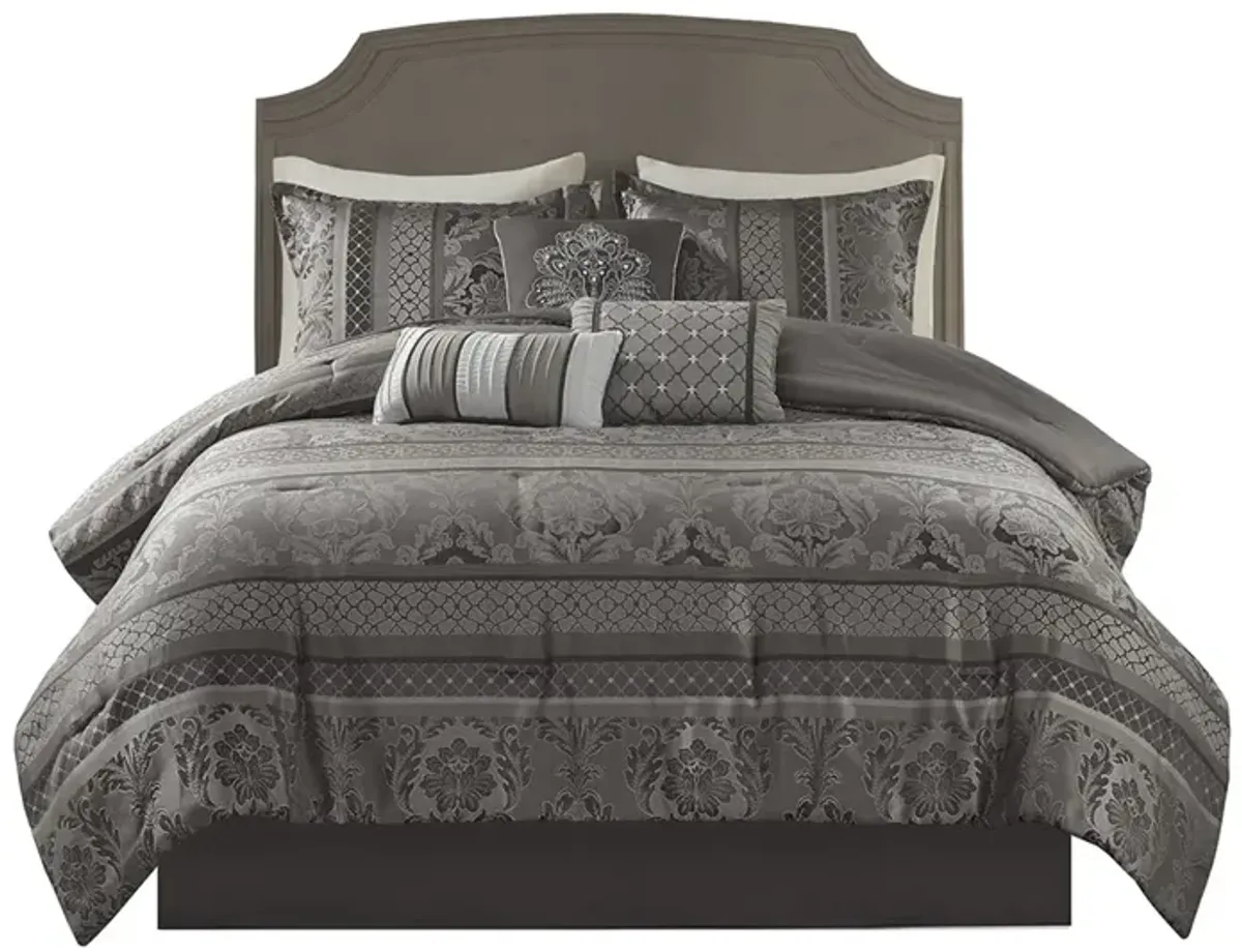 Madison Park Bellagio Grey 7 Piece Jacquard Comforter Set