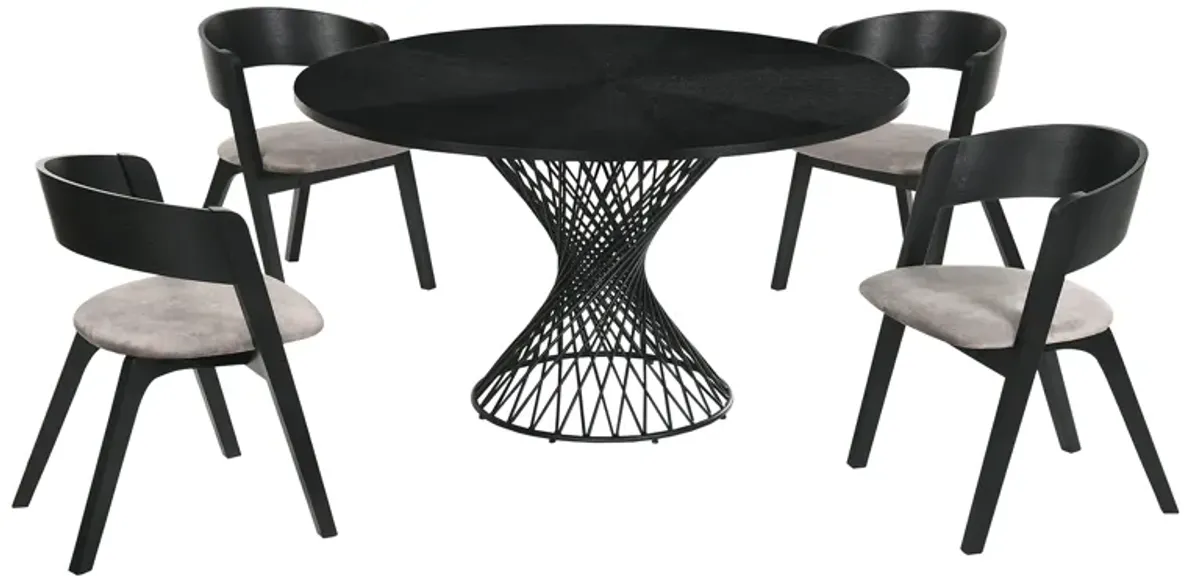 Cirque and Jackie 5 Piece Black Round Dining Set