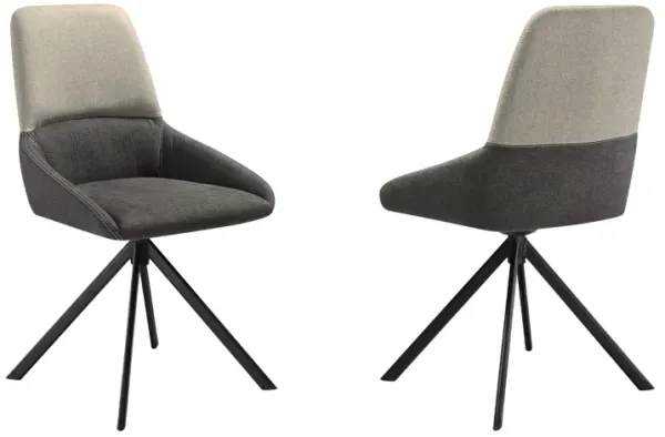 Maverick Swivel Upholstered Dining Chair in Two-Tone Fabric Gray with Black Metal Legs - Set of 2