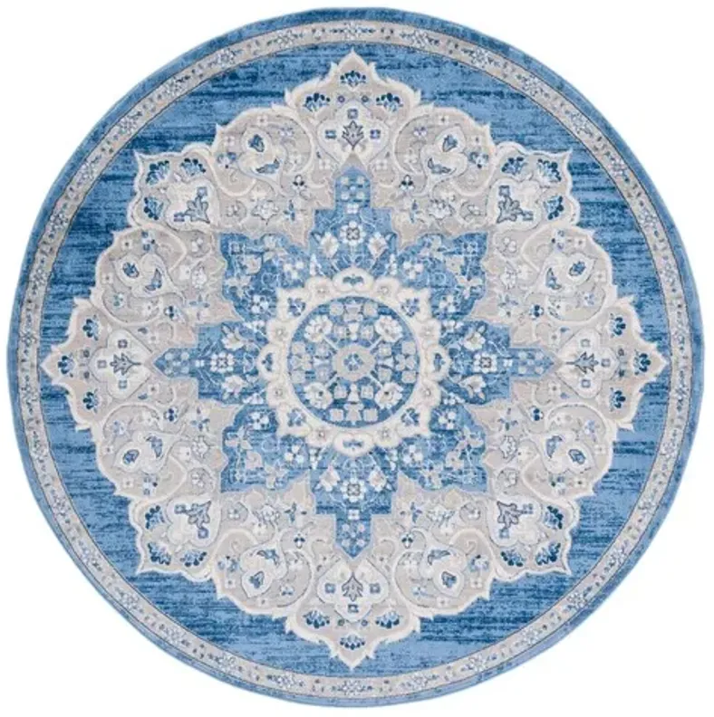 Brentwood 802 Blue / Grey 6'-7" X 6'-7" Round Round Powerloomed Rug