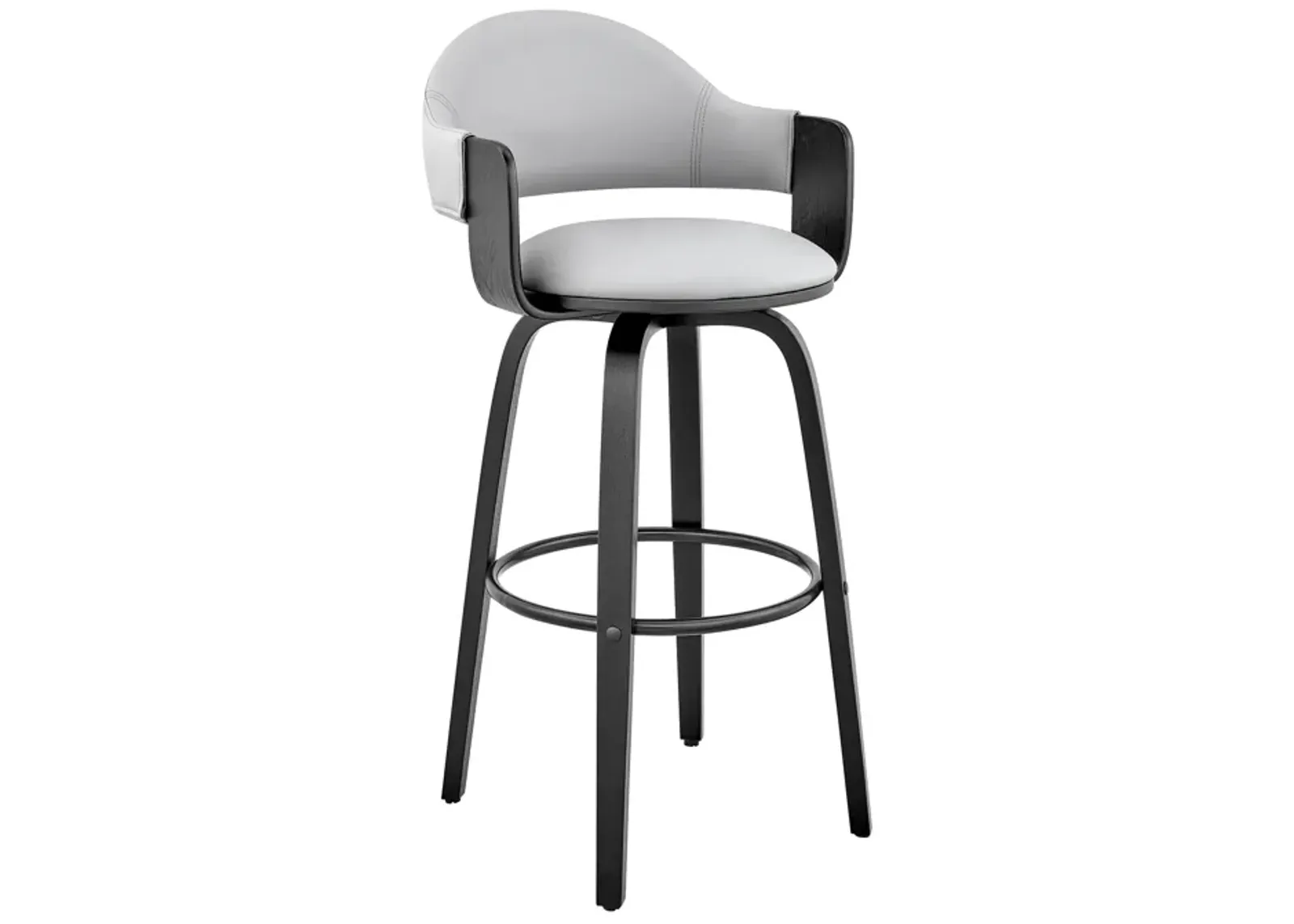 Daxton 30" Gray Faux Leather and Black Wood Bar Stool