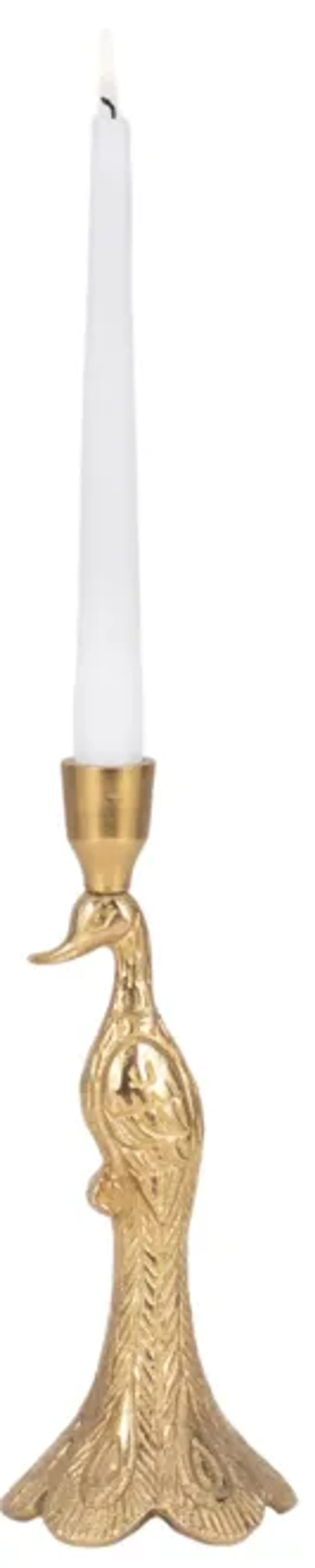 10" Peacock Taper Candle Holder, Gold