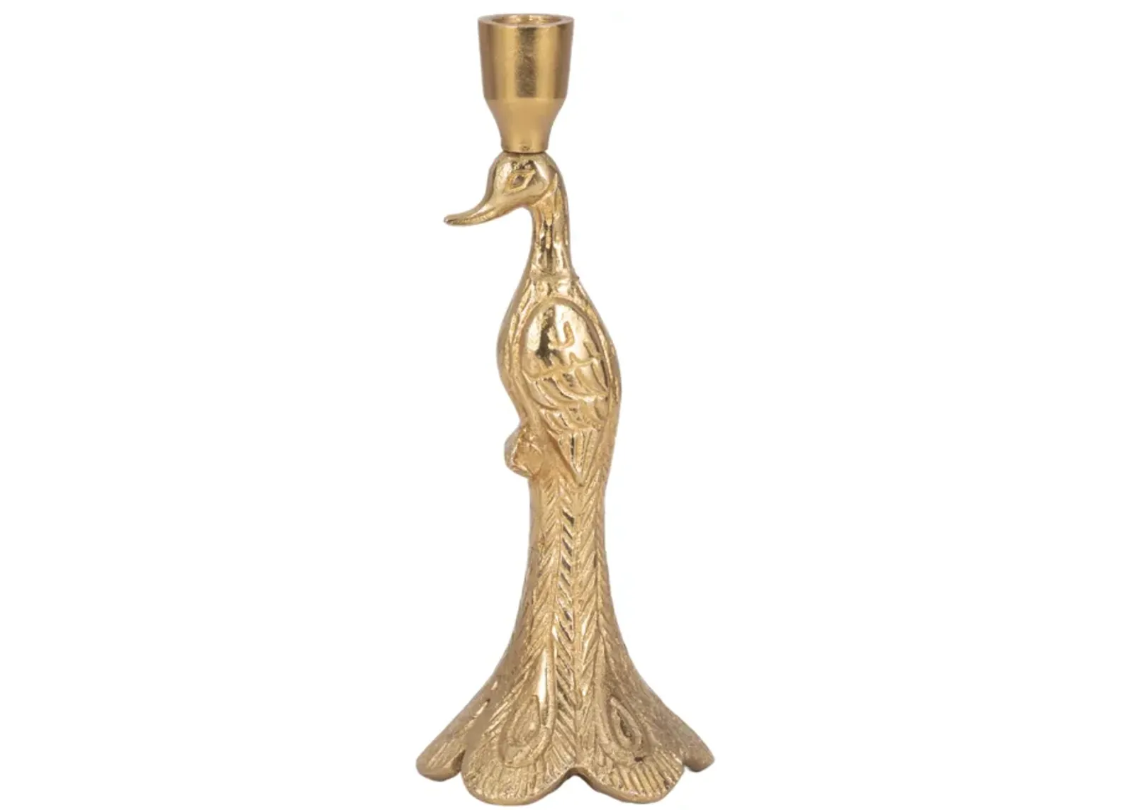 10" Peacock Taper Candle Holder, Gold