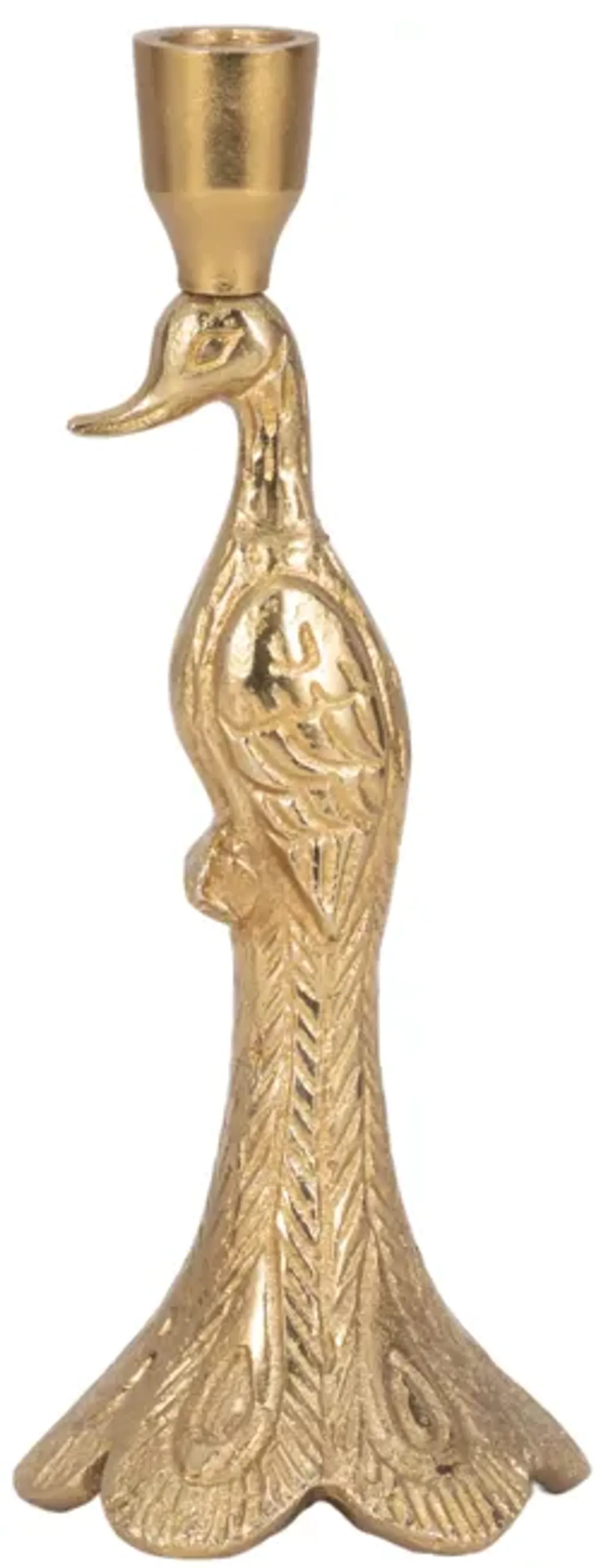 10" Peacock Taper Candle Holder, Gold