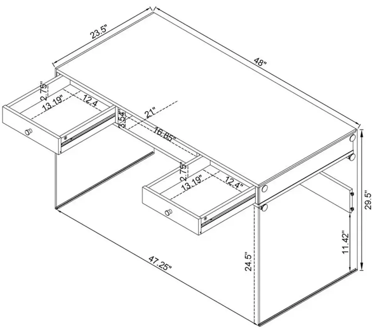 Ailani 2-Drawer Writing Desk Glossy White And Clear