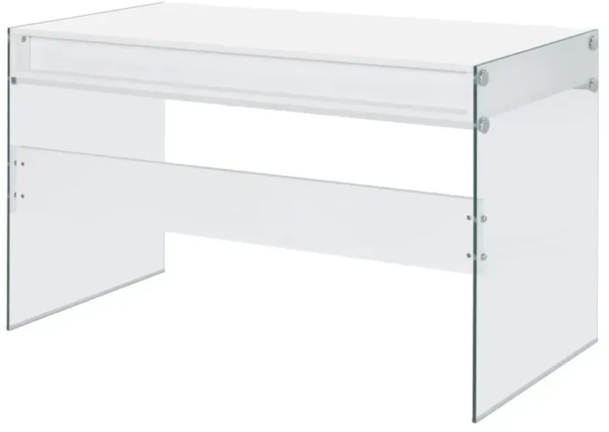 Ailani 2-Drawer Writing Desk Glossy White And Clear