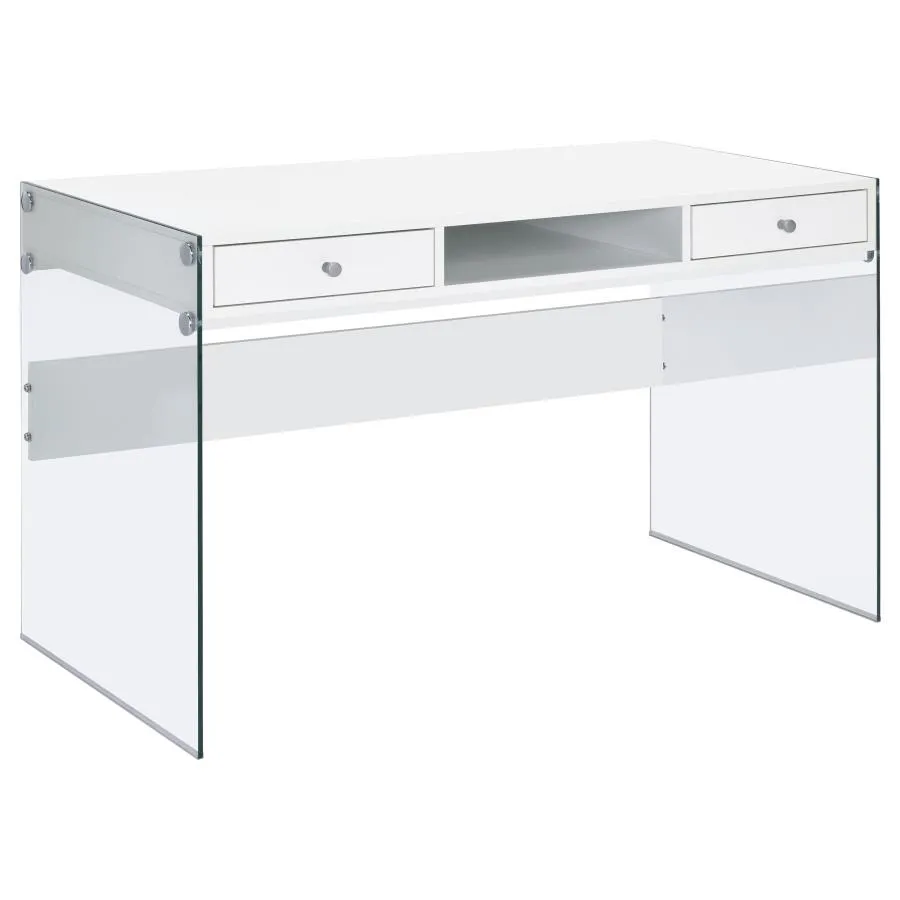 Ailani 2-Drawer Writing Desk Glossy White And Clear