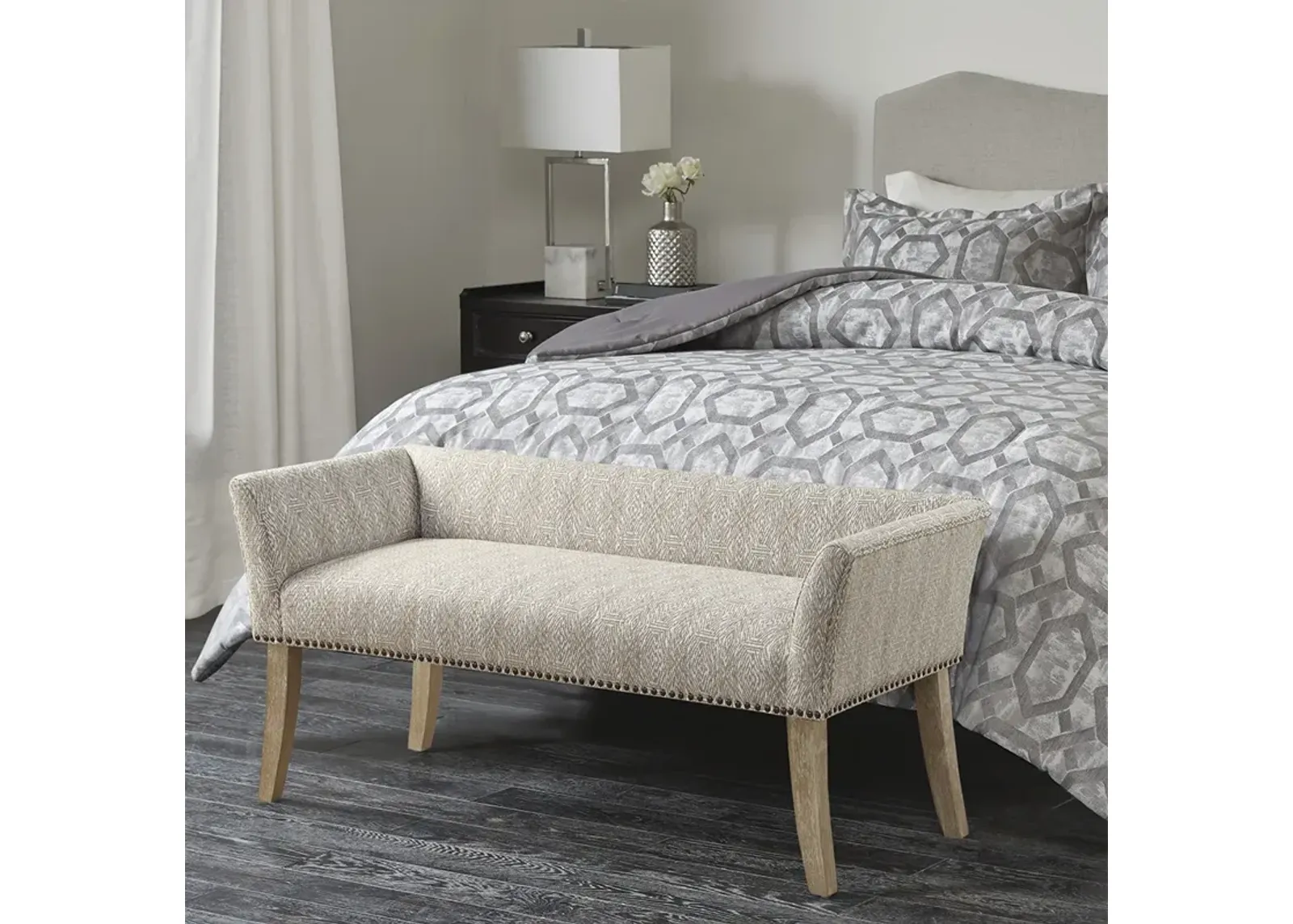 Madison Park Welburn Taupe Multi Accent Bench