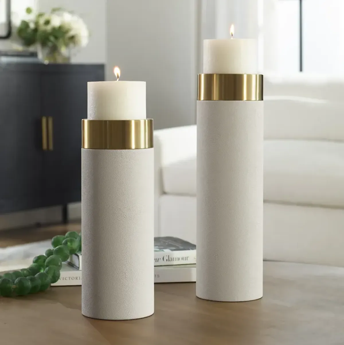 Wessex White Pillar Candleholders Set Of 2