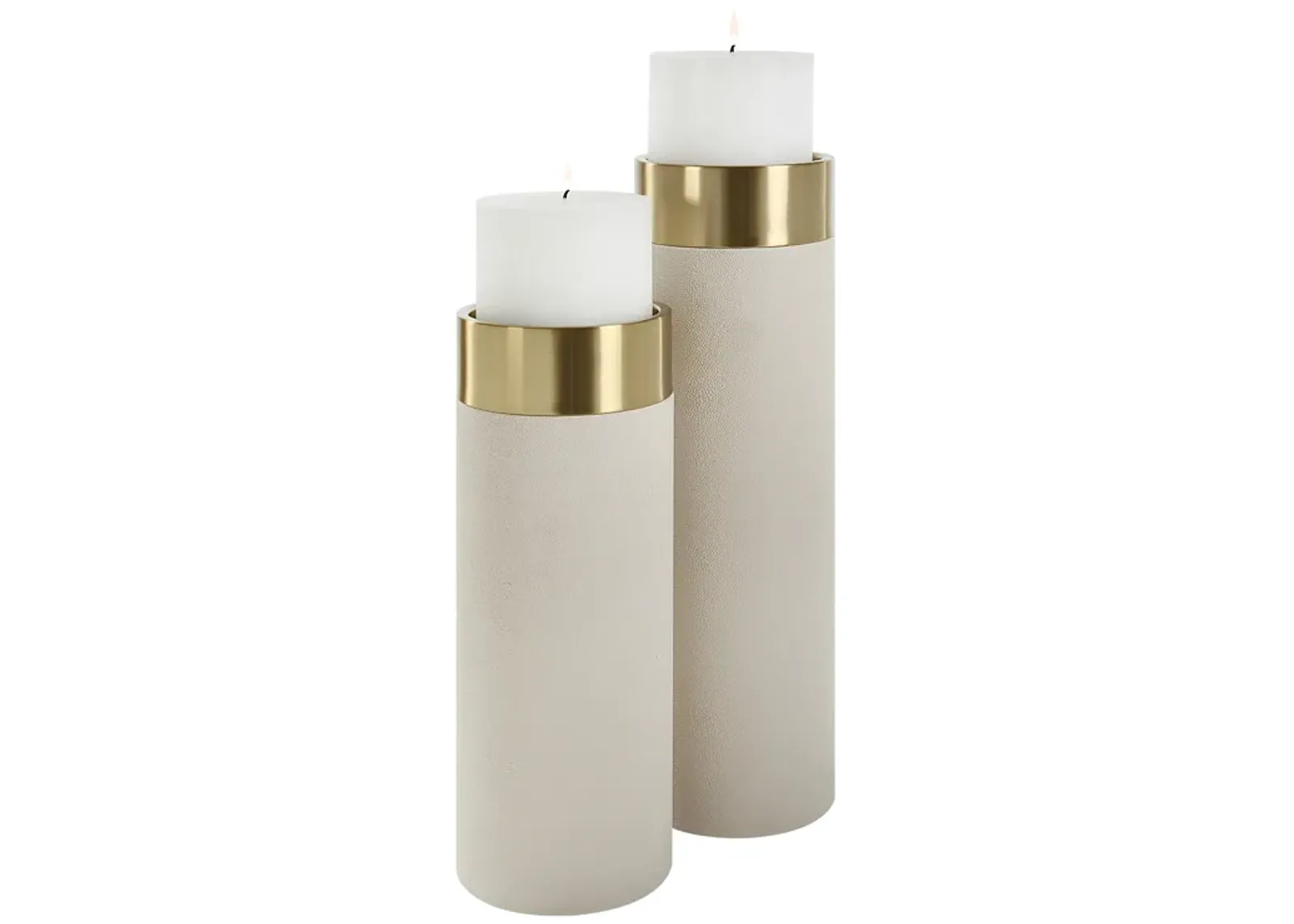 Wessex White Pillar Candleholders Set Of 2