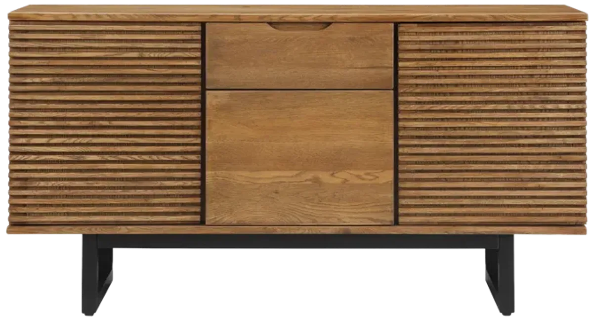 Aldo Brown Oak Sideboard Buffet Cabinet in Brown Oak Wood with Black Metal Legs