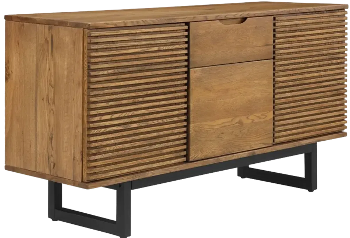 Aldo Brown Oak Sideboard Buffet Cabinet in Brown Oak Wood with Black Metal Legs