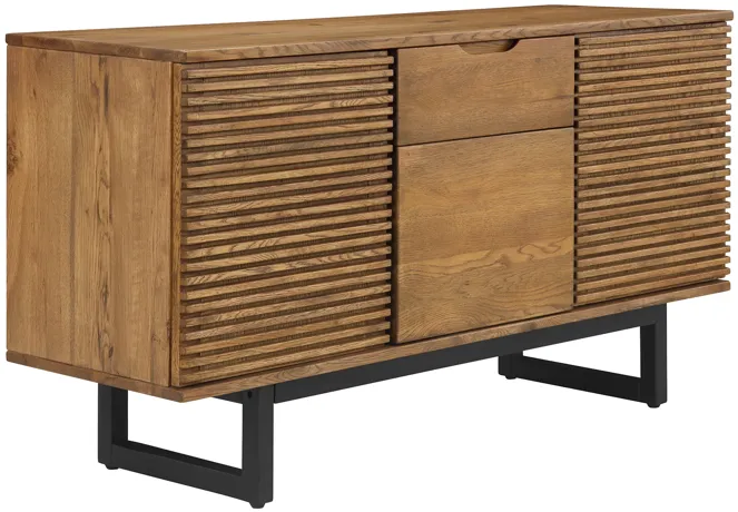 Aldo Brown Oak Sideboard Buffet Cabinet in Brown Oak Wood with Black Metal Legs