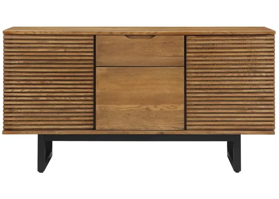 Aldo Brown Oak Sideboard Buffet Cabinet in Brown Oak Wood with Black Metal Legs