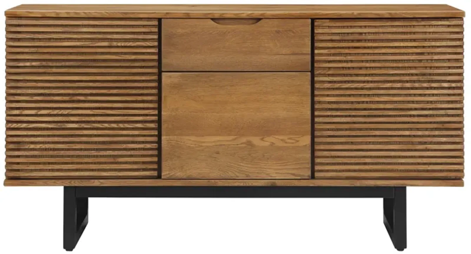 Aldo Brown Oak Sideboard Buffet Cabinet in Brown Oak Wood with Black Metal Legs