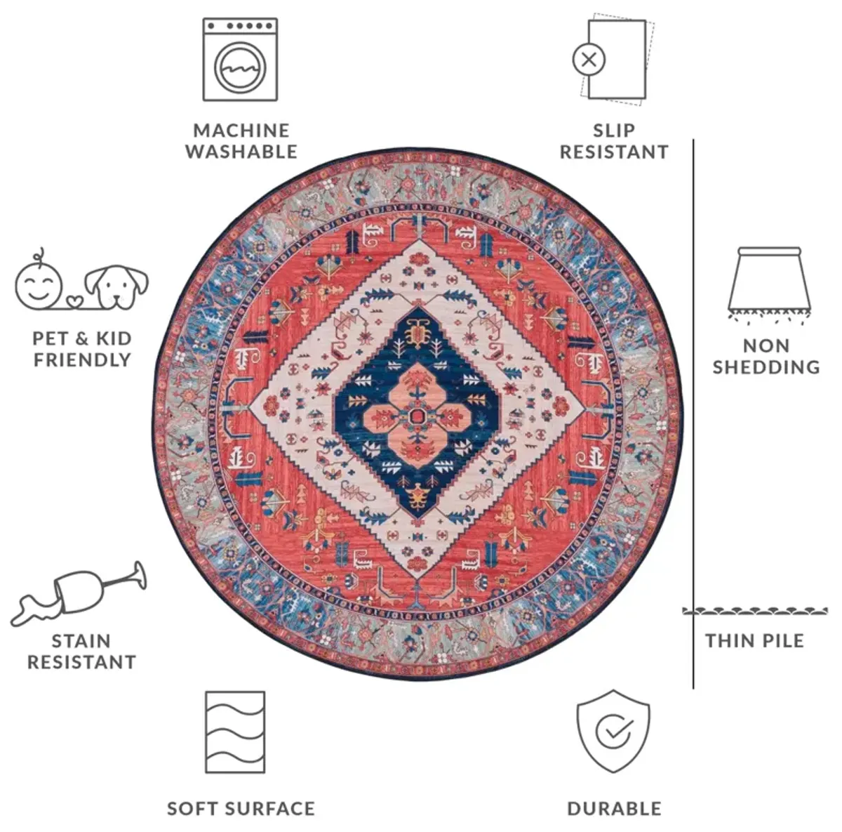 TUCSON 133 M/W S/R RUST  4' x 4' Round Round Rug