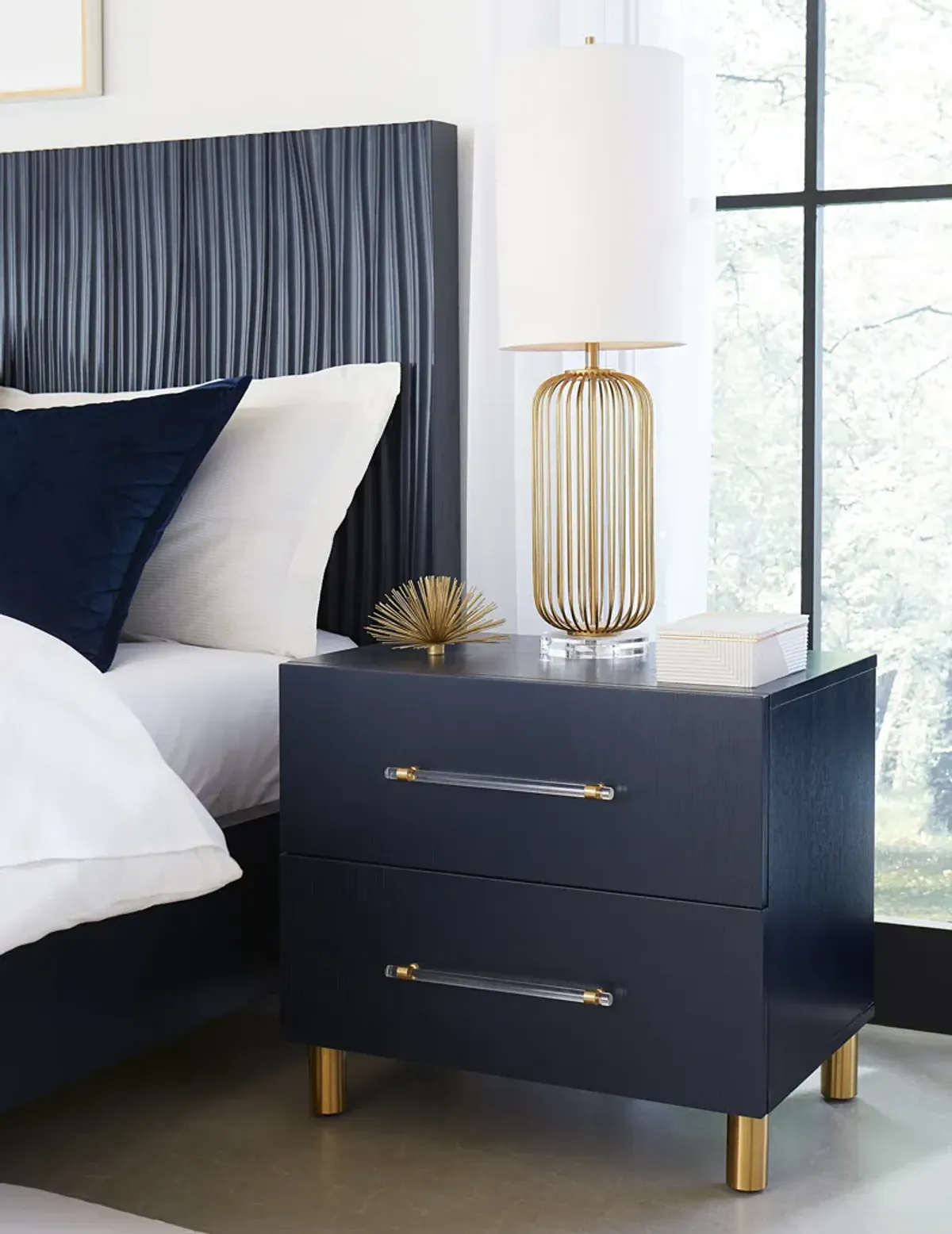 Argento King Bed in Navy Blue and Burnished Brass