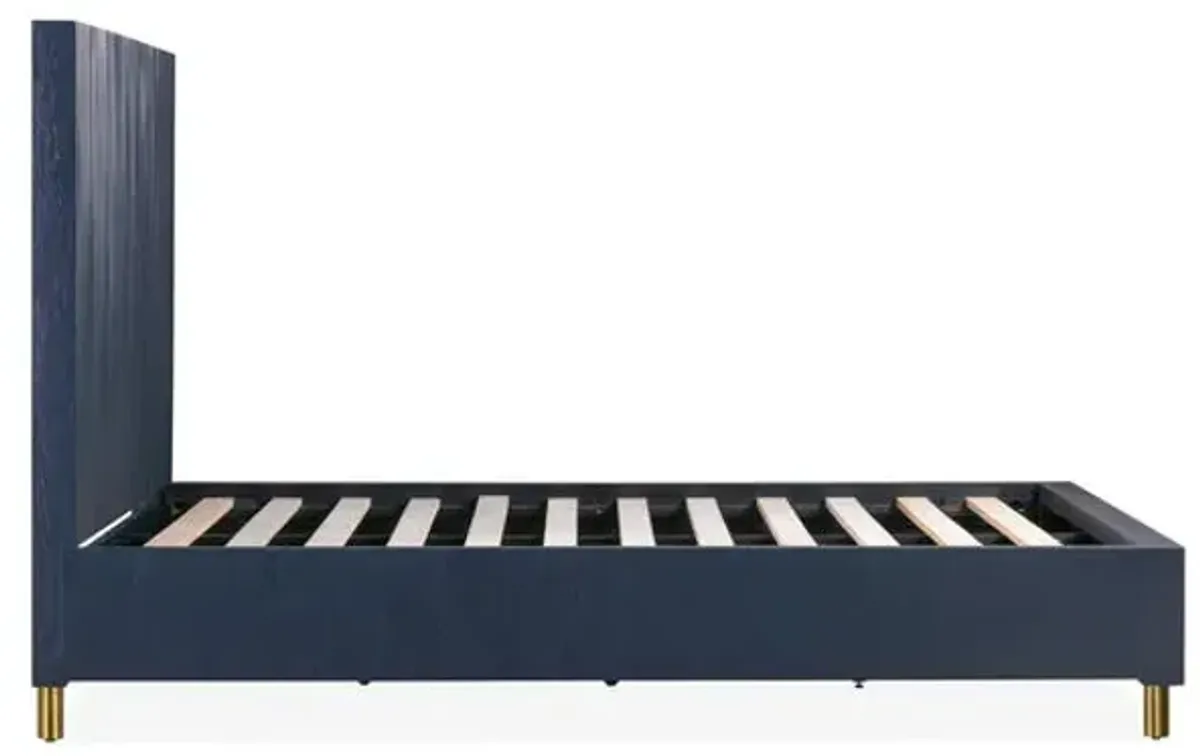 Argento King Bed in Navy Blue and Burnished Brass