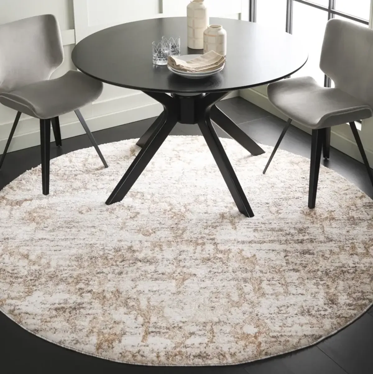 RAVINE SHAG 350 BEIGE  6'-7' x 6'-7' Round Round Rug