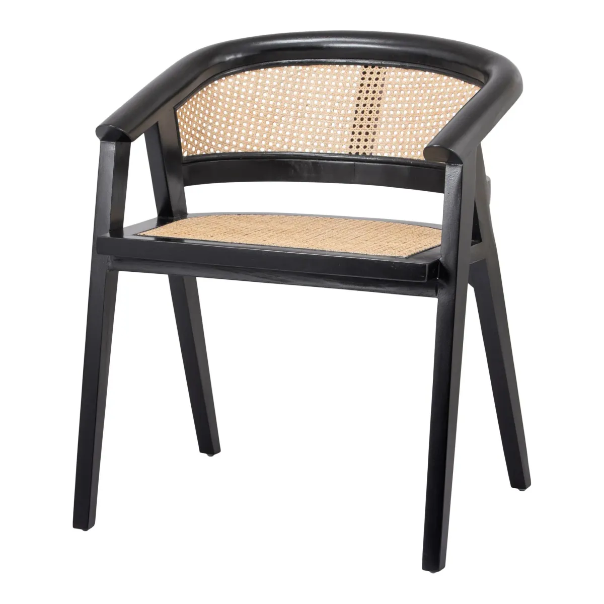 seine mahogany rattan dining side chair, black/ natural