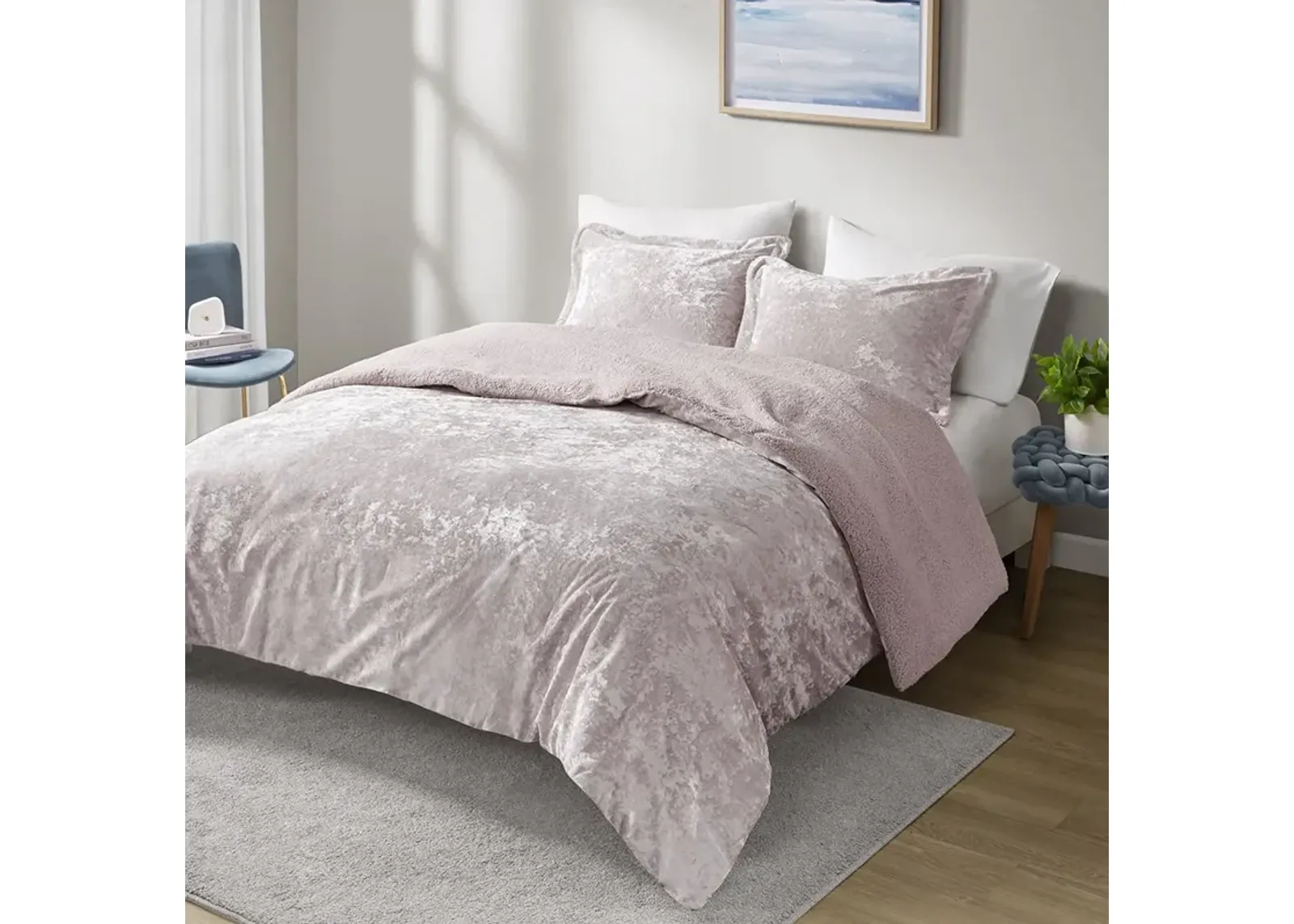 Mira Crushed Velvet Sherpa Reversible Comforter Set