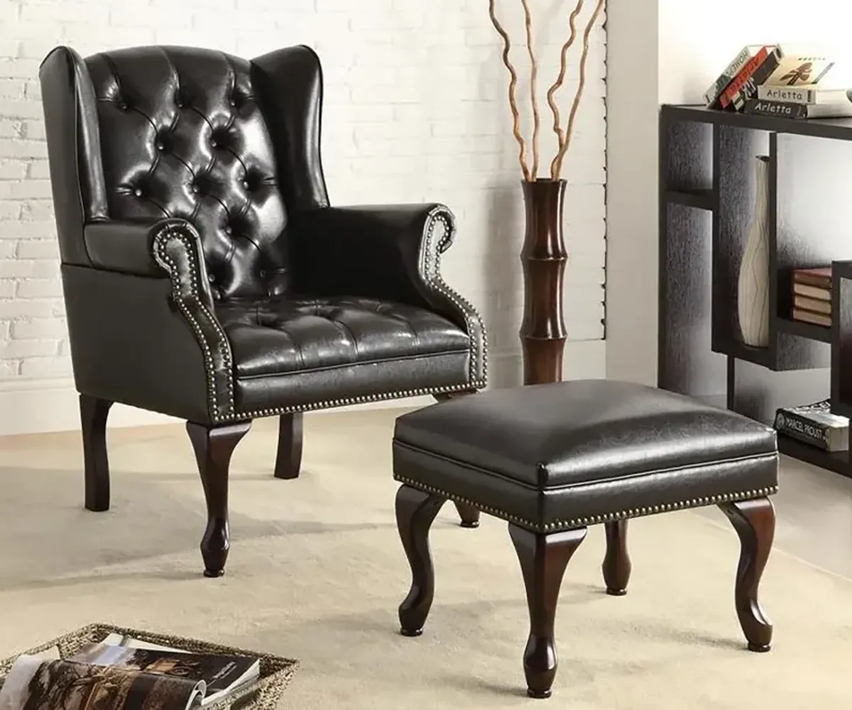 Roberts Button Tufted Back Accent Chair with Ottoman Black and Espresso