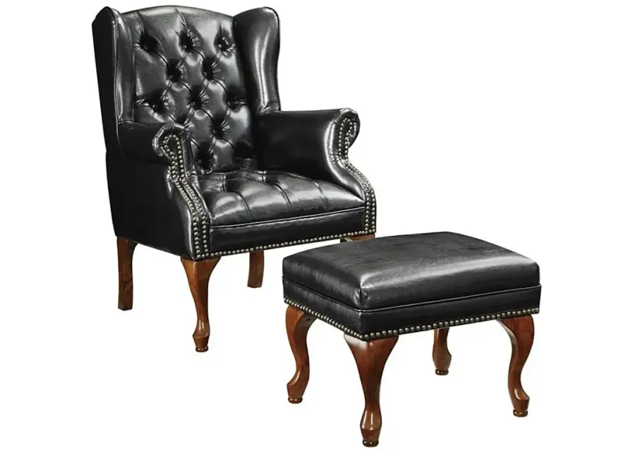 Roberts Button Tufted Back Accent Chair with Ottoman Black and Espresso