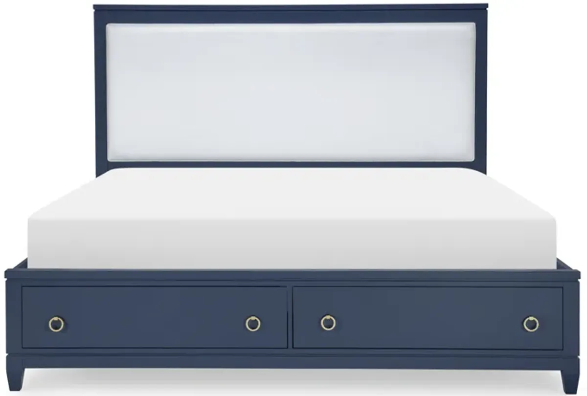 Summerland Inkwell Complete Upholstered Bed W Storage King 66 Blue Finish