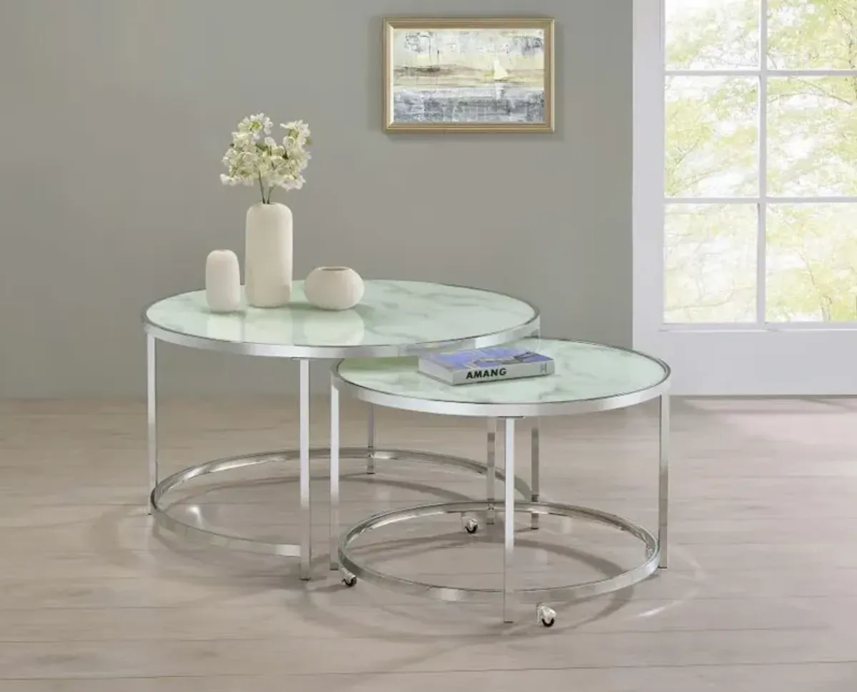 Lynn 2-piece Round Nesting Table White and Chrome