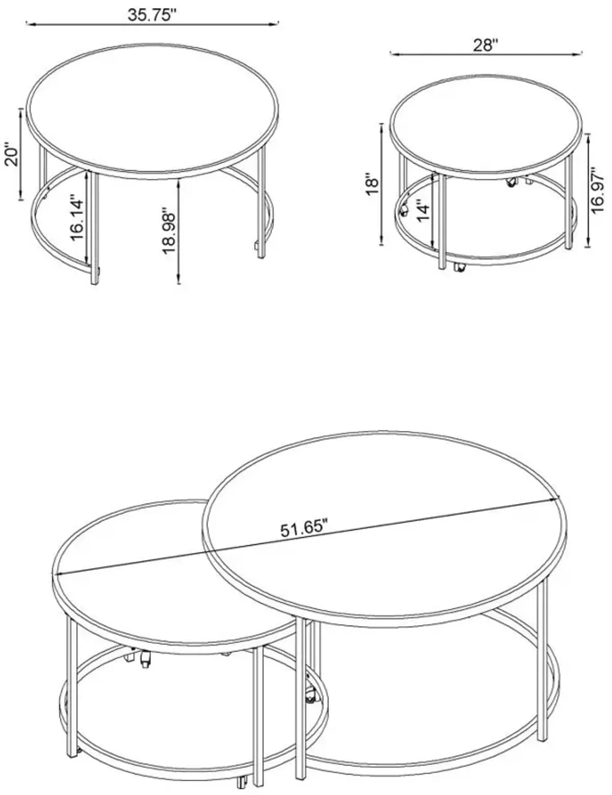 Lynn 2-piece Round Nesting Table White and Chrome