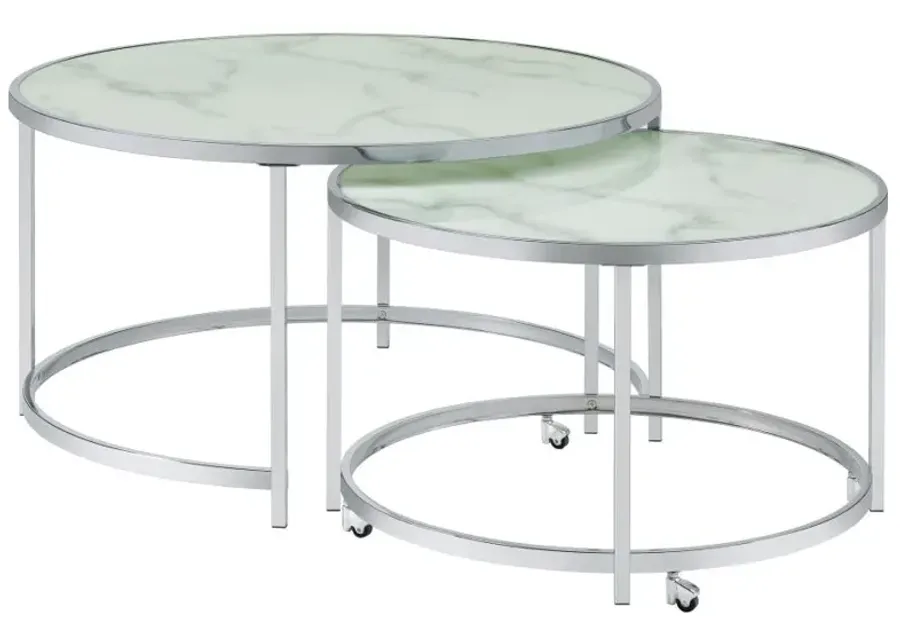 Lynn 2-piece Round Nesting Table White and Chrome