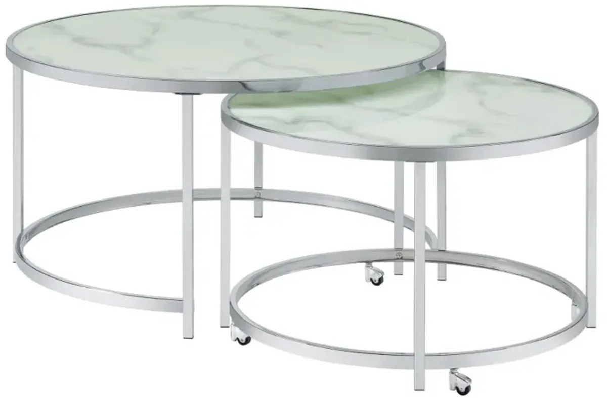 Lynn 2-piece Round Nesting Table White and Chrome