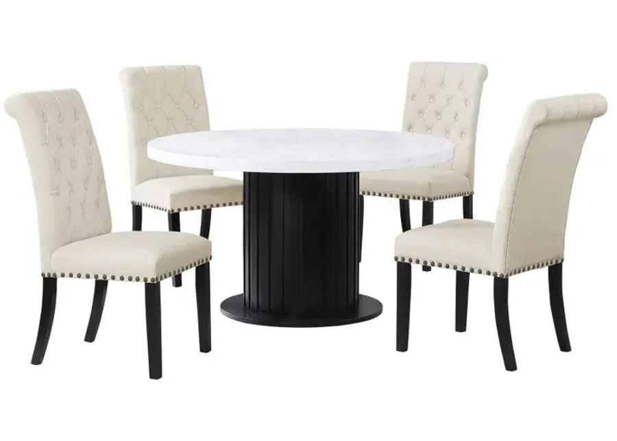 Sherry 5-piece Round Dining Set with Beige Fabric Chairs