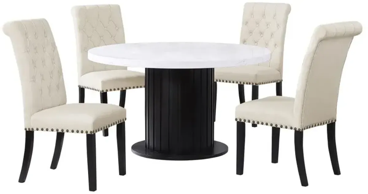 Sherry 5-piece Round Dining Set with Beige Fabric Chairs