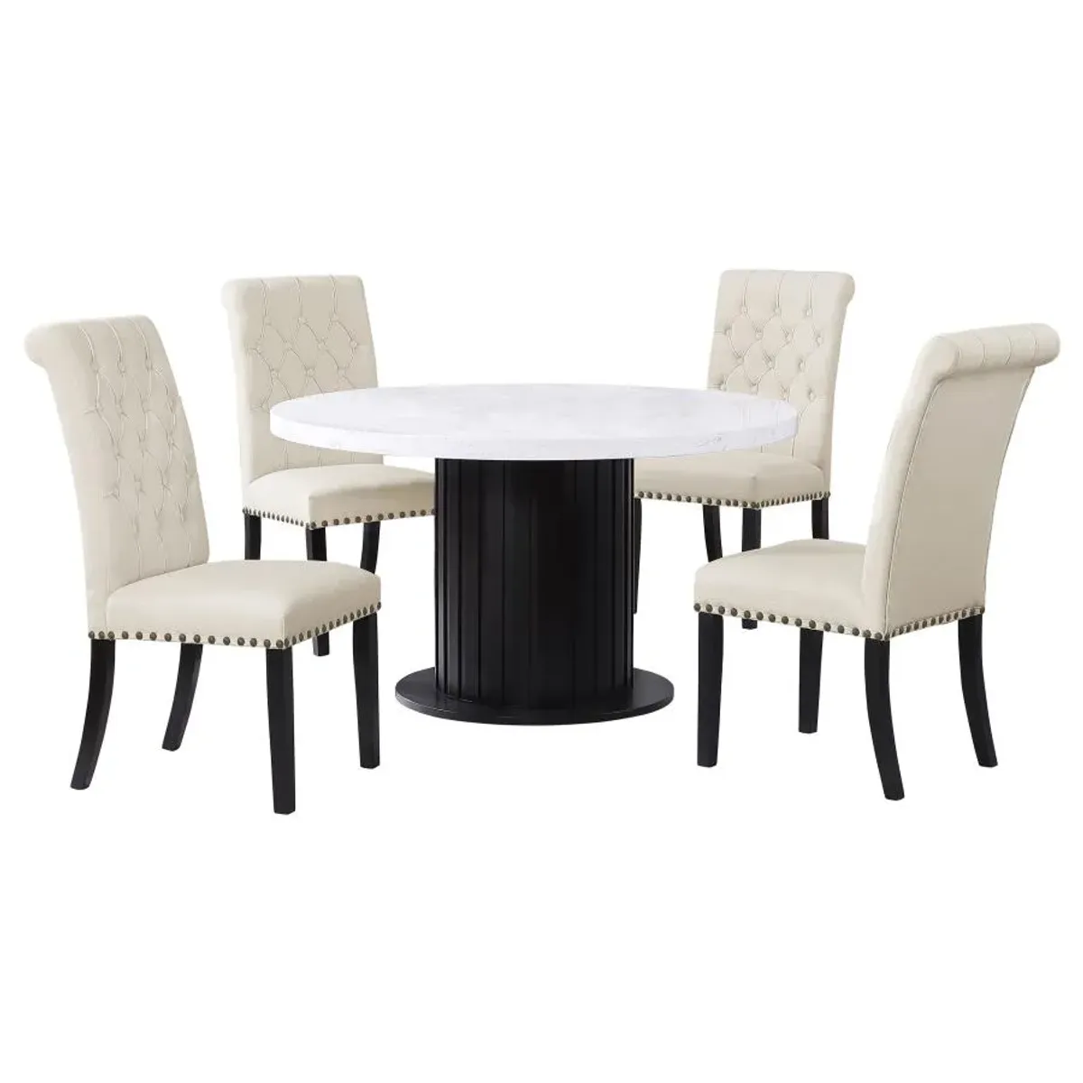 Sherry 5-piece Round Dining Set with Beige Fabric Chairs