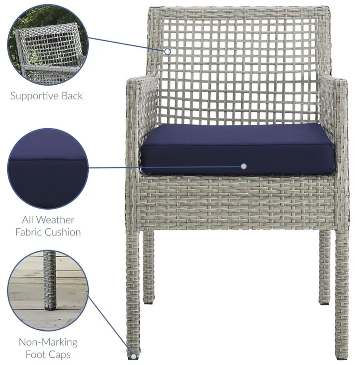 Aura Dining Armchair Outdoor Patio Wicker Rattan Set of 2