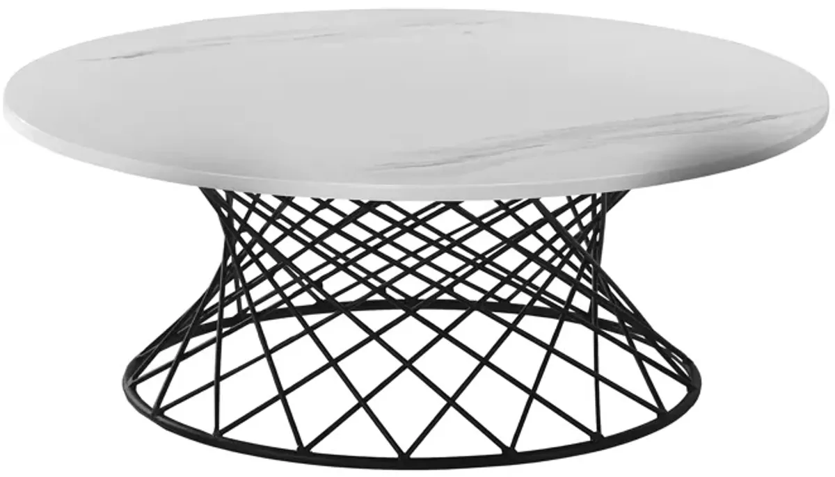 Loxley White Marble Coffee Table with Black Metal Base