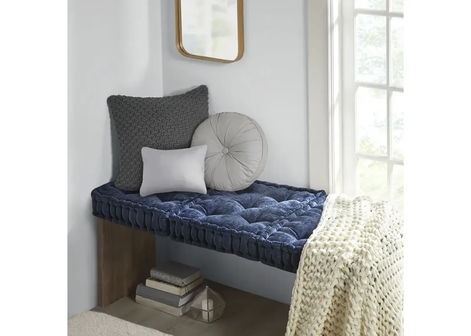 Intelligent Design Azza Navy Poly Chenille Square Floor Pillow Cushion