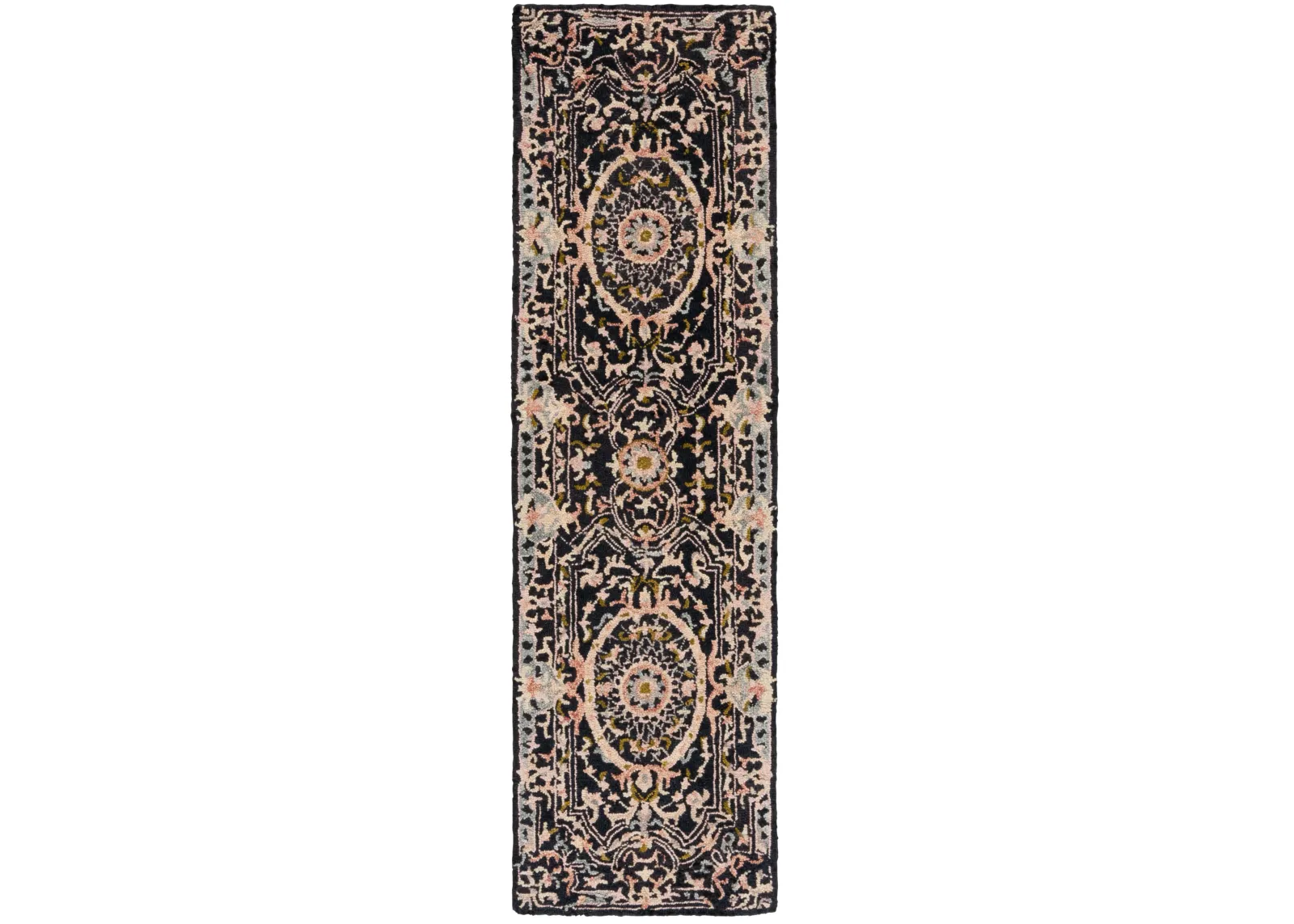 AUBUSSON 201 BLACK  2'-3' x 8' Runner Rug